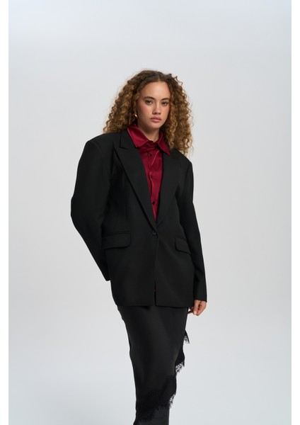 Catroux Gömlek Yaka Detaylı Siyah Blazer