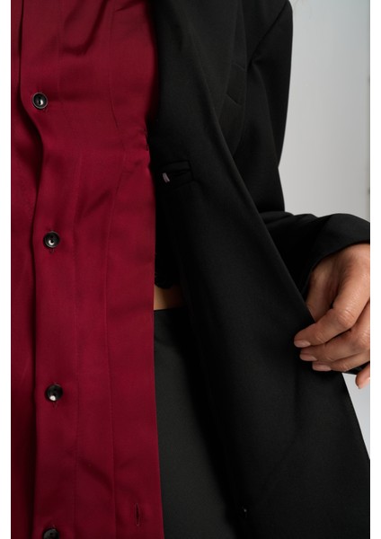 Catroux Gömlek Yaka Detaylı Siyah Blazer