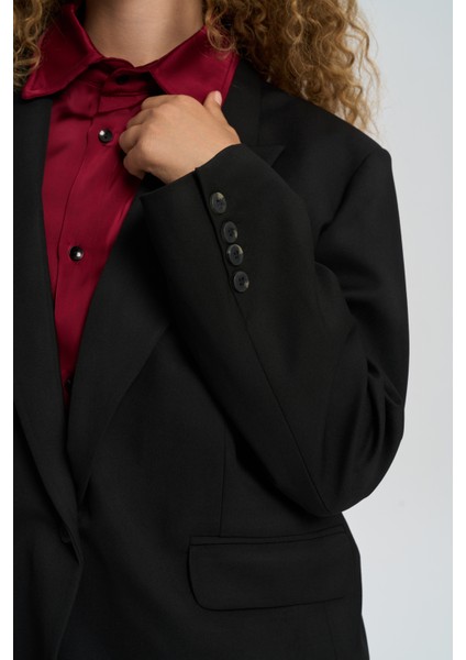 Catroux Gömlek Yaka Detaylı Siyah Blazer
