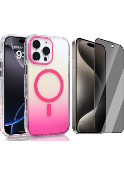 iPhone 16 Pro Max Kılıf M-safe Şarj Özellikli Transparan Renk Geçişli Zore Toros Kapak + Hayalet Ekran Koruyucu