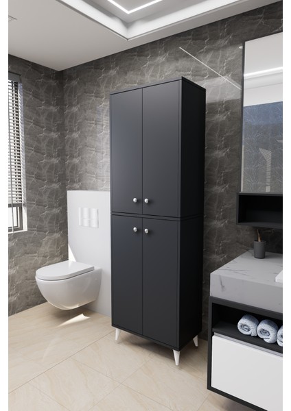 Furex 6 Raflı 4 Kapaklı Çok Amaçlı Banyo Dolabı Antrasit fırsatları