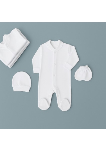 %100 Pamuk 0-9 Ay Kız Erkek Unisex Uzun Kollu Şapka ve Eldivenli Bebek Tulum