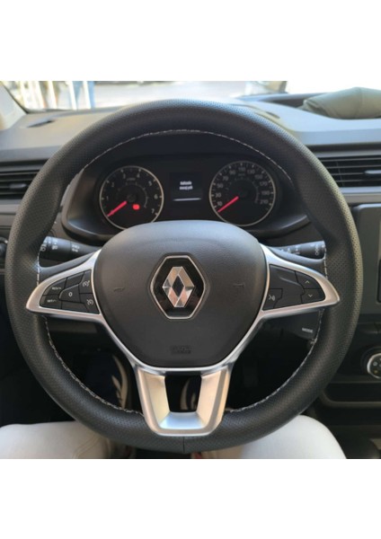 Dikişli Direksiyon Kılıfı Noktalı Deri Gri Dikişli Reno Express Taliant Için