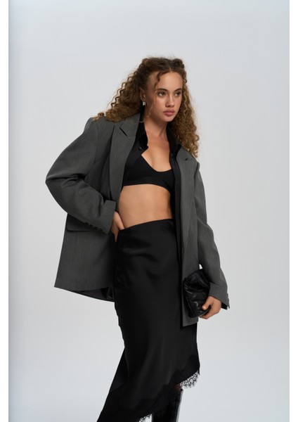 Catroux Gömlek Yaka Detaylı Füme Blazer