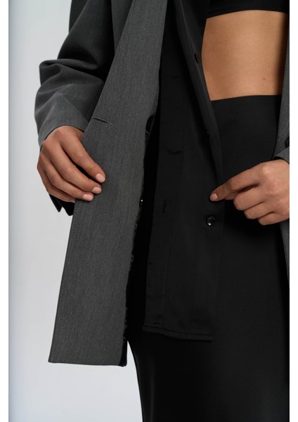 Catroux Gömlek Yaka Detaylı Füme Blazer