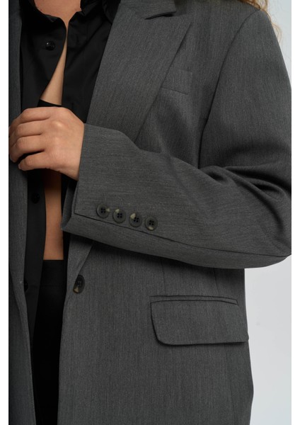 Catroux Gömlek Yaka Detaylı Füme Blazer