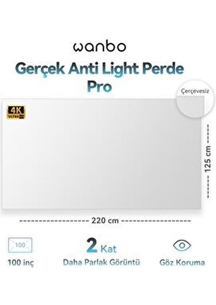 Anti Light Pro Projeksiyon Perdesi 100 İnç 220 cm 125 cm Göz Koruma Özelliğiyle fiyatları