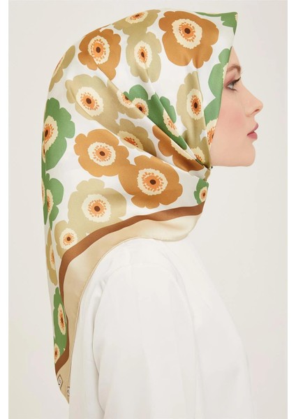 Çiçek Desenli Twill İpek Eşarp 24Ya9106 54 35