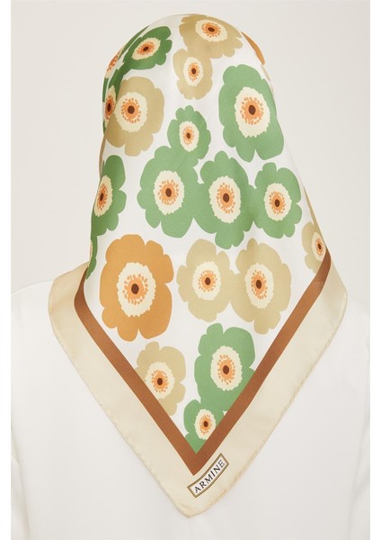 Çiçek Desenli Twill İpek Eşarp 24Ya9106 54 35