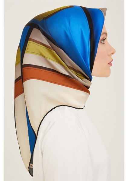Geometrik Desenli Twill İpek Eşarp 24Ya9122 55 36