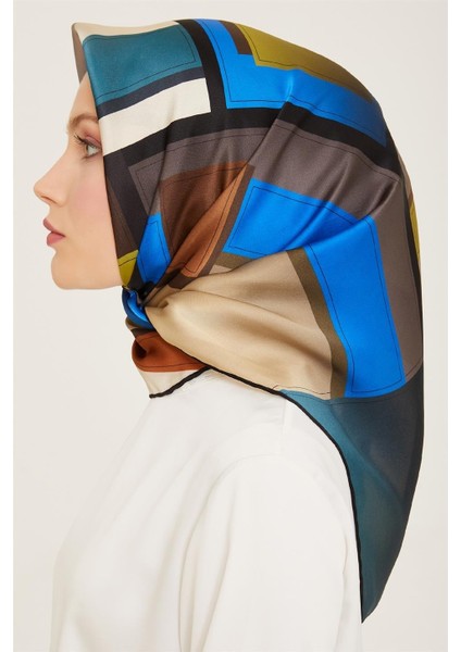 Geometrik Desenli Twill İpek Eşarp 24Ya9122 55 36