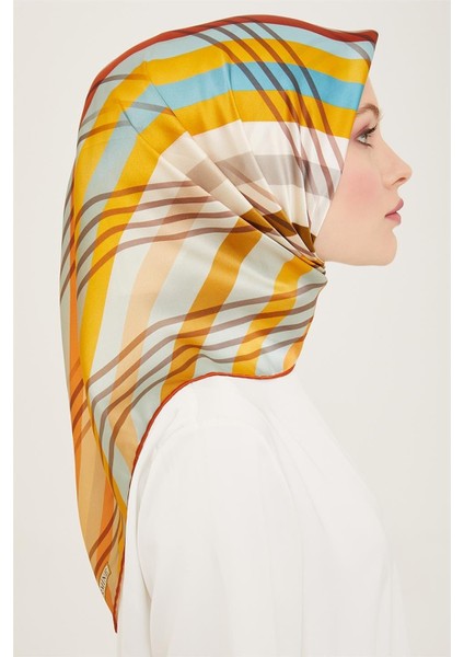 Soyut Desenli Twill İpek Eşarp 24Ya9107 50 32