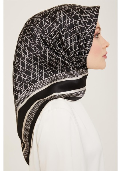 Klasik Desenli Twill İpek Eşarp 24Ya9167 2 01