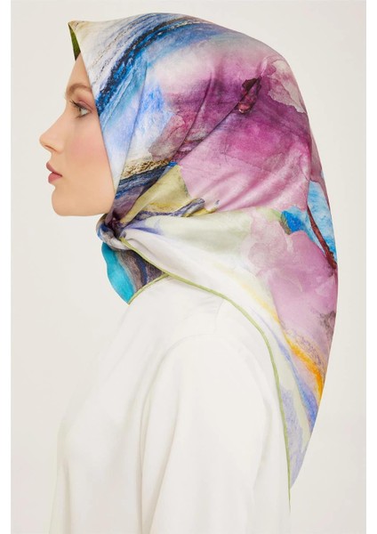 Soyut Desenli Twill İpek Eşarp 24Ya9102 52 33