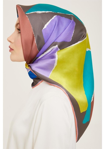 Geometrik Desenli Twill İpek Eşarp 24Ya9125 83 53