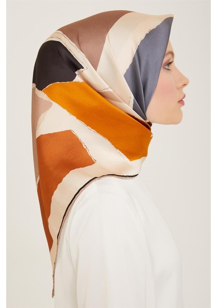 Geometrik Desenli Twill İpek Eşarp 24Ya9125 83 02