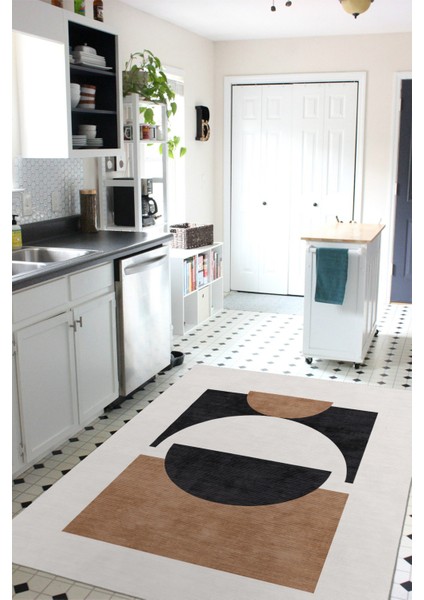 Dekoratif Yıkanabilir, Kaymaz Tabanlı, Modern Salon - Mutfak Halısı - WOOKECE1558