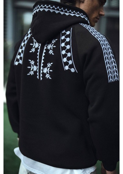 The Elite Movement Siyah Nakışlı Kapşonlu Sweatshirt modelleri