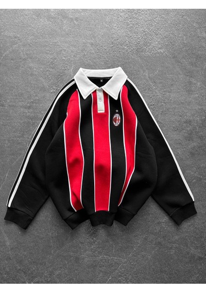 Milan Retro Polo Yaka Oversize Taraftar Trend Sweatshirt