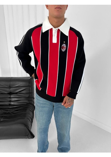 Milan Retro Polo Yaka Oversize Taraftar Trend Sweatshirt modelleri