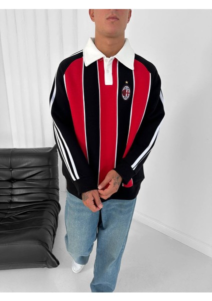 Milan Retro Polo Yaka Oversize Taraftar Trend Sweatshirt fırsatları