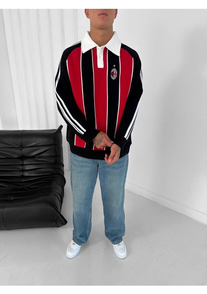 Milan Retro Polo Yaka Oversize Taraftar Trend Sweatshirt indirimleri