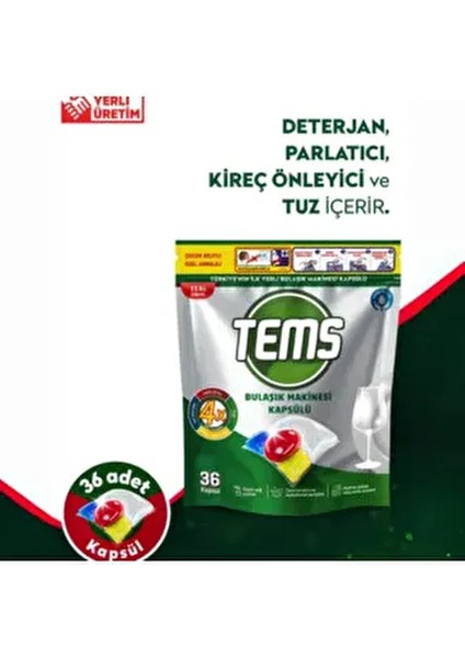 Kapsül Bulaşık Deterjanı 36'lı Kireç Önleyici Parlatıcı Yağ Çözücü Etkisiyle