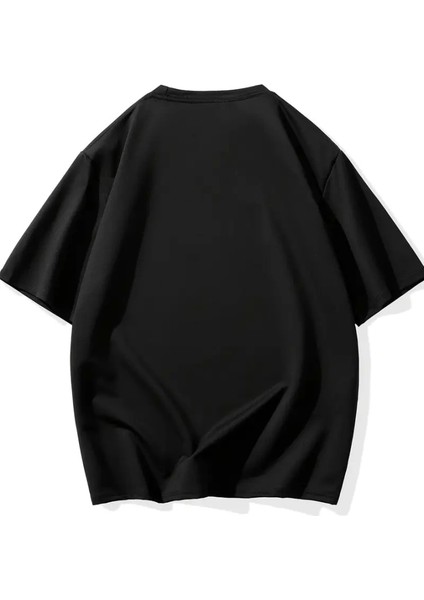 Baskılı Oversize Bisiklet Yaka T-Shirt - Siyah fiyatları