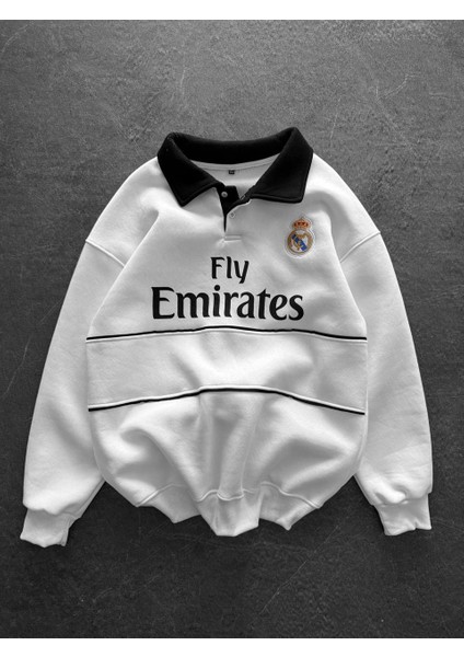 Realmadrid Polo Yaka Siyah/beyaz Taraftar Oversize Trend Sweatshirt