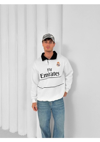 Realmadrid Polo Yaka Siyah/beyaz Taraftar Oversize Trend Sweatshirt fiyatları