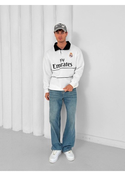 Realmadrid Polo Yaka Siyah/beyaz Taraftar Oversize Trend Sweatshirt modelleri