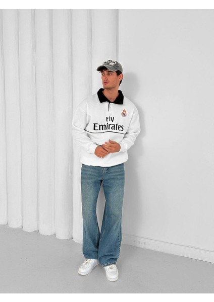 Realmadrid Polo Yaka Siyah/beyaz Taraftar Oversize Trend Sweatshirt fırsatları