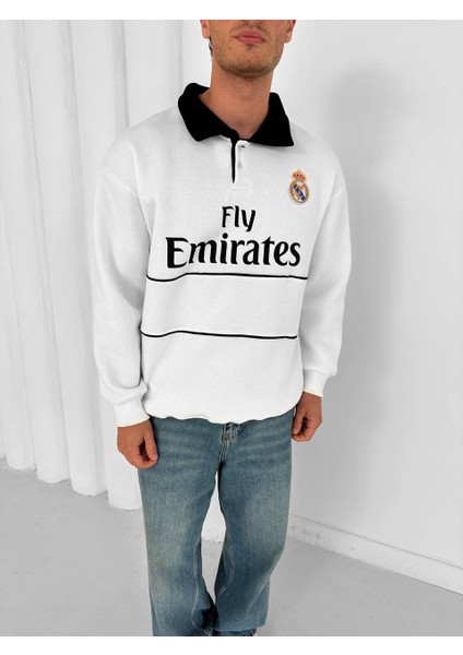 Realmadrid Polo Yaka Siyah/beyaz Taraftar Oversize Trend Sweatshirt indirimleri