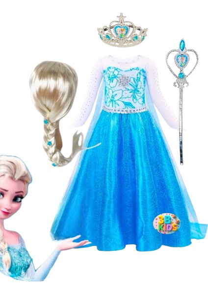 Elsa Frozen Kostüm Seti (Peruklu Set)