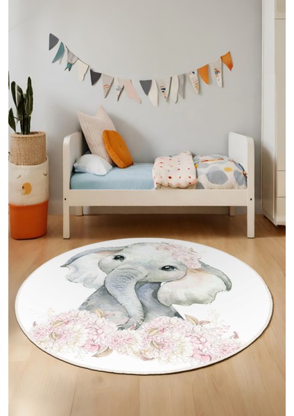 Dekoratif Yıkanabilir, Yuvarlak Kaymaz Tabanlı, Salon - Yuvarlak Çocuk Odası Halısı - WOOPAMUK150 fiyatları