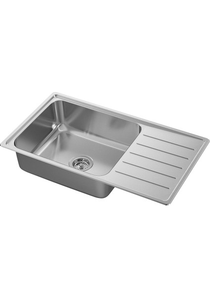 Tek Gözlü Damlalıklı Eviye, Paslanmaz Çelik, 86X47 cm