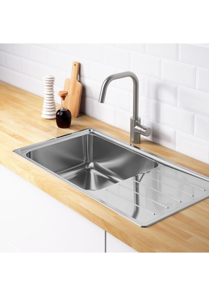 Tek Gözlü Damlalıklı Eviye, Paslanmaz Çelik, 86X47 cm fiyatları