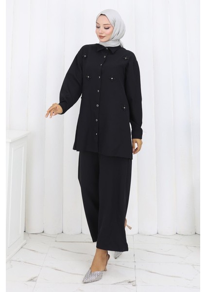 Minimal Taşlı Takım Siyah 19367 modelleri