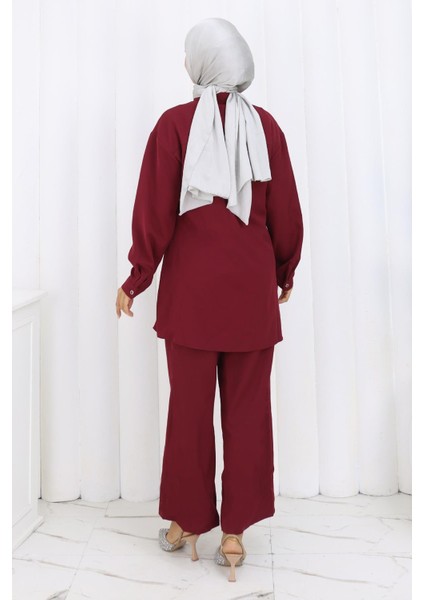 Minimal Taşlı Takım Bordo 19367 fırsatları