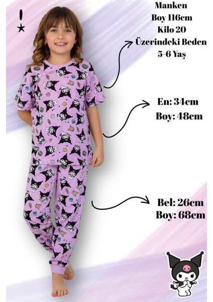 Desenli Kız Çocuk Kısa Kollu Pijama Takımı