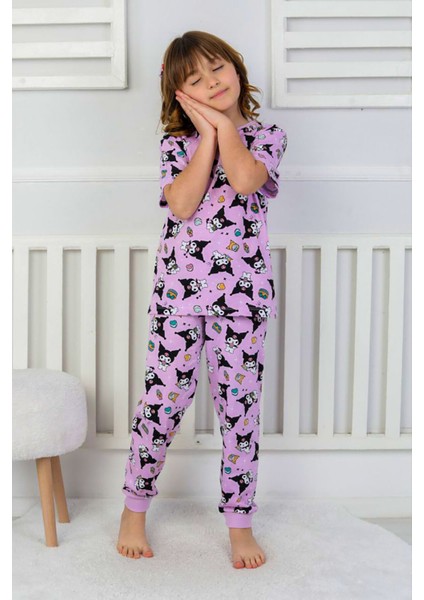 Desenli Kız Çocuk Kısa Kollu Pijama Takımı modelleri