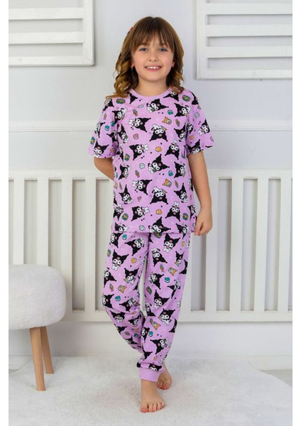 Desenli Kız Çocuk Kısa Kollu Pijama Takımı fırsatları