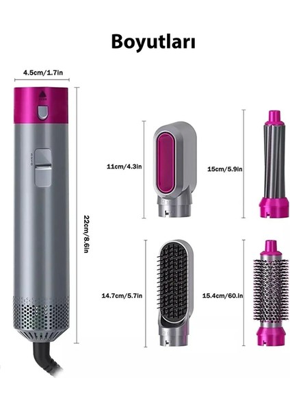 3 Kademeli 5 Başlıklı Çok Renkli Saç Şekillendirici Seti Profesyonel Kurutma