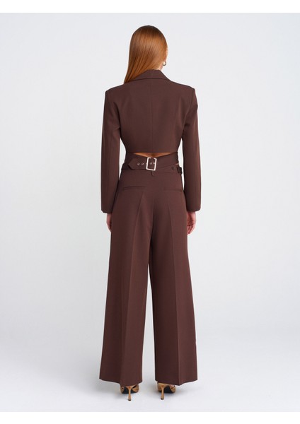 Kadın Yüksek Bel Ayarlanabilir Palazzo Kumaş Pantolon Kahverengi fiyatları