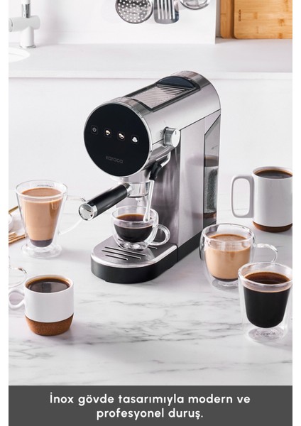 Dijital Inox Kahve Makinesi, 20 Bar, Öğütülmüş ve Kapsül Seçenekleri modelleri