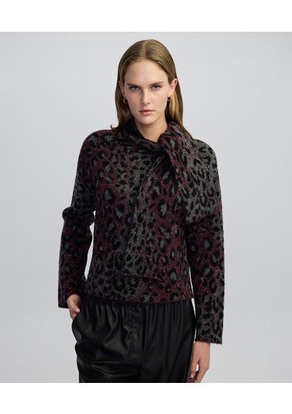 Leopar Jakarlı Bağlamalı Triko IW6250050334035