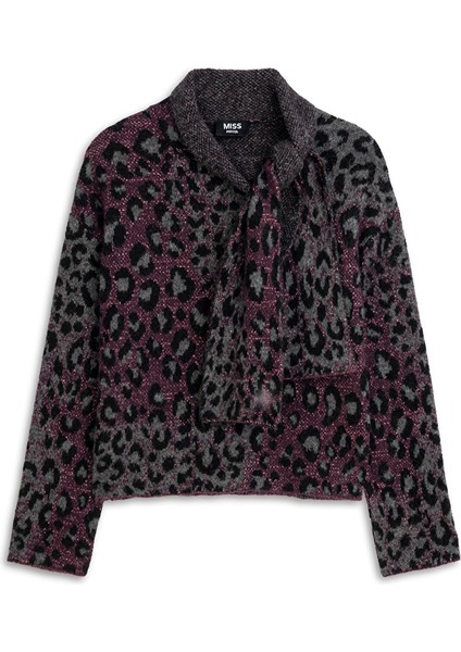 Leopar Jakarlı Bağlamalı Triko IW6250050334035