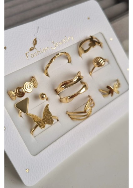 Paslanmaz Çelik 10'lu Gold Yüzük Seti