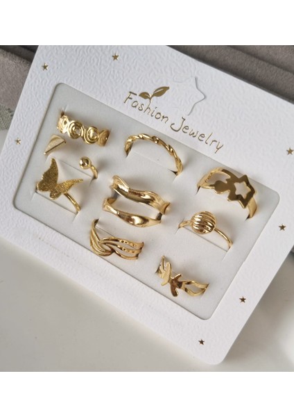 Paslanmaz Çelik 10'lu Gold Yüzük Seti fiyatları