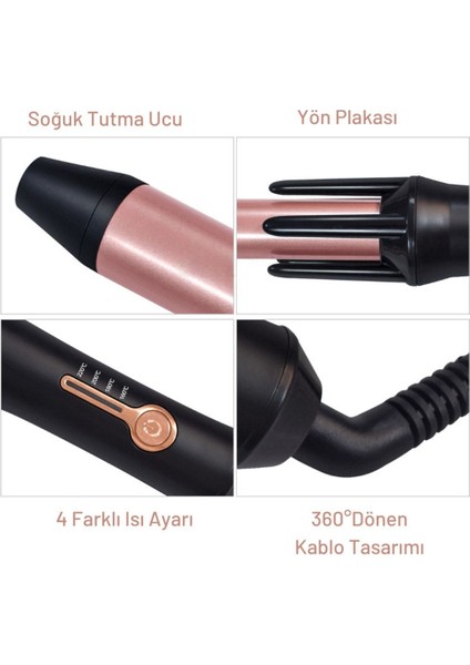 360 Derece Otomatik Dönen 25 mm Kalın Saç Maşası, Şekillendirici, Siyah fiyatları